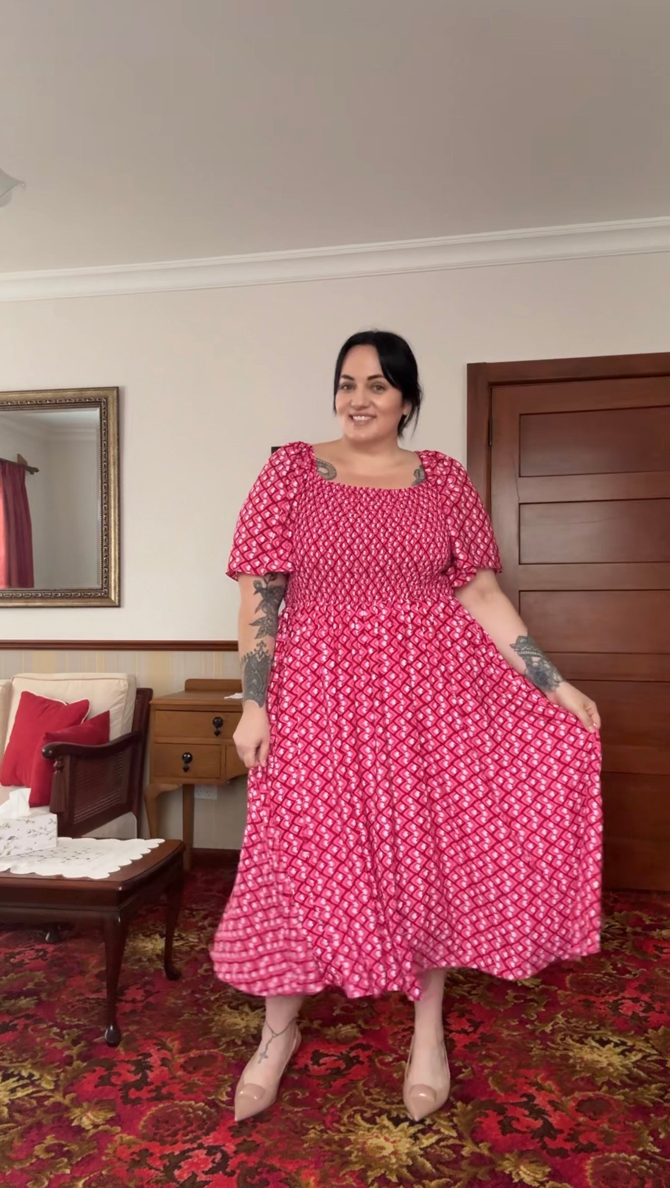 pink boho dress plus size EMERY ROSE Plus Size Women Summer Casual Vacation Country Floral Print Pink Long Dress,Flowy Dress,Boho Dress,Beach Vacation Dress,Going Out, Fall