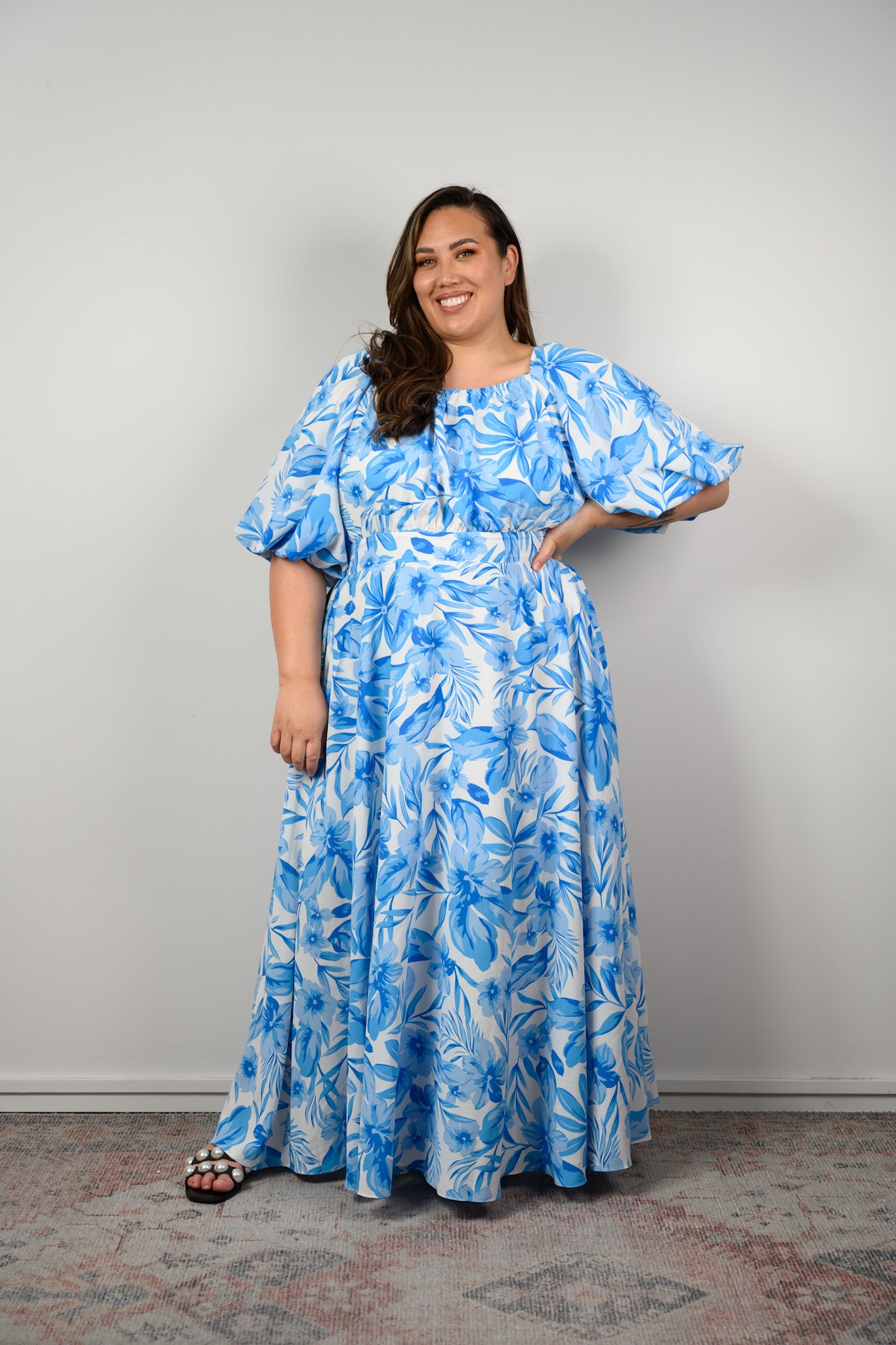 ワンピース Paddington Long Dress pale blue abito_lungo_in_chiffon_stampat
