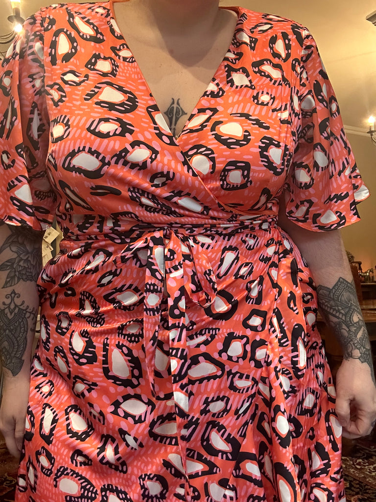 Orange leopard shop print wrap dress